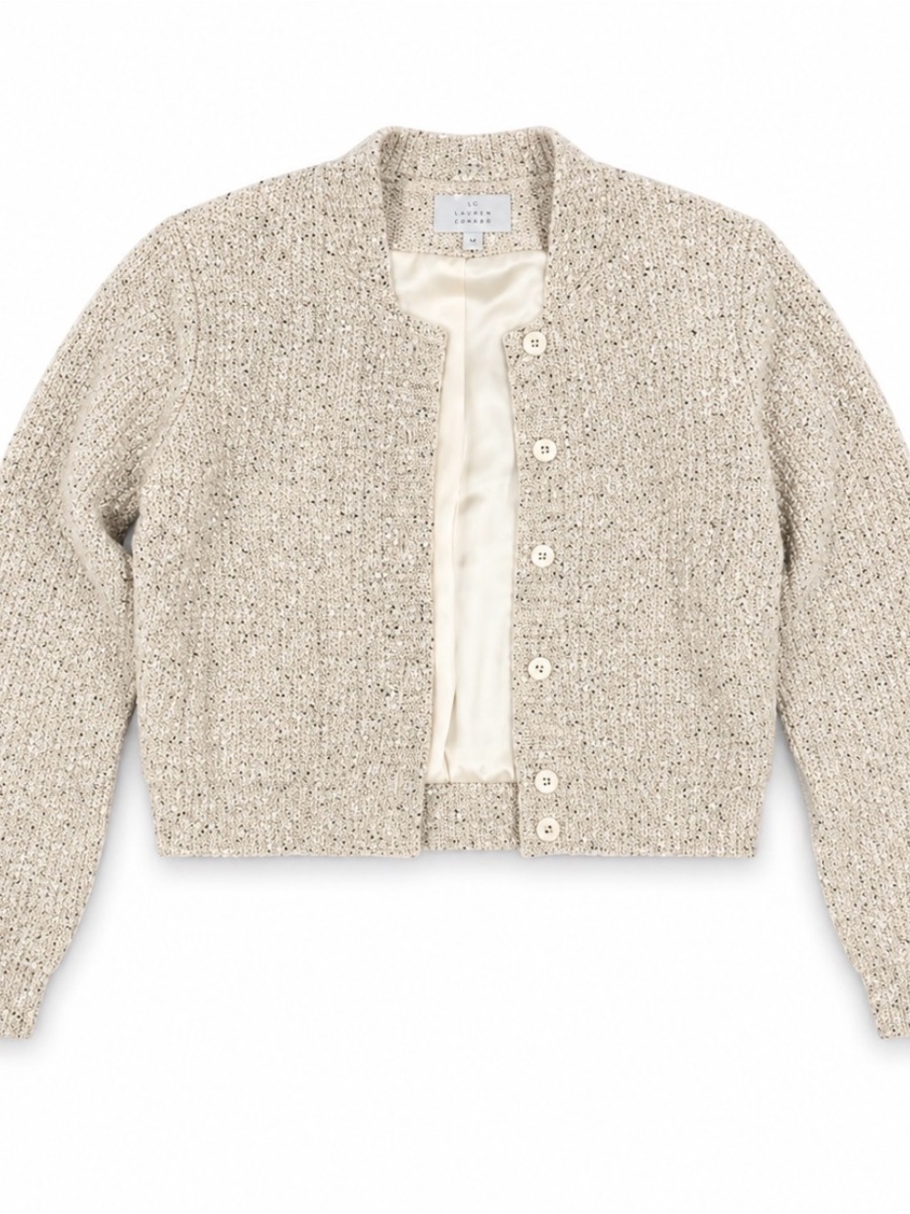 H&M Tweed Bomber Suit Jacket in Cream Size Medium